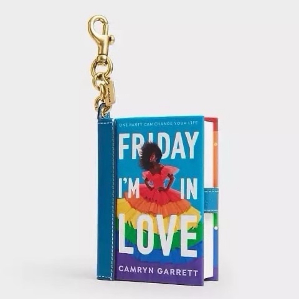 Coach Friday I’m In Love By Camryn Garrett Book Bag Charm B4/Multi Leather NWT